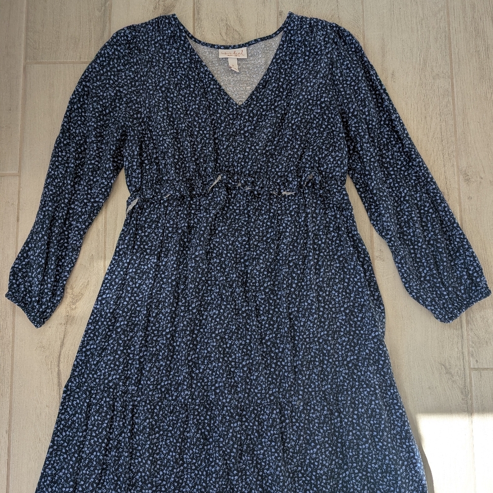 Women's Blue Patterned Maternity Dress
